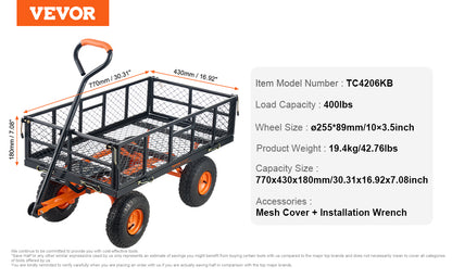 Versatile Metal Dump Cart with 400lbs/800lbs Capacity