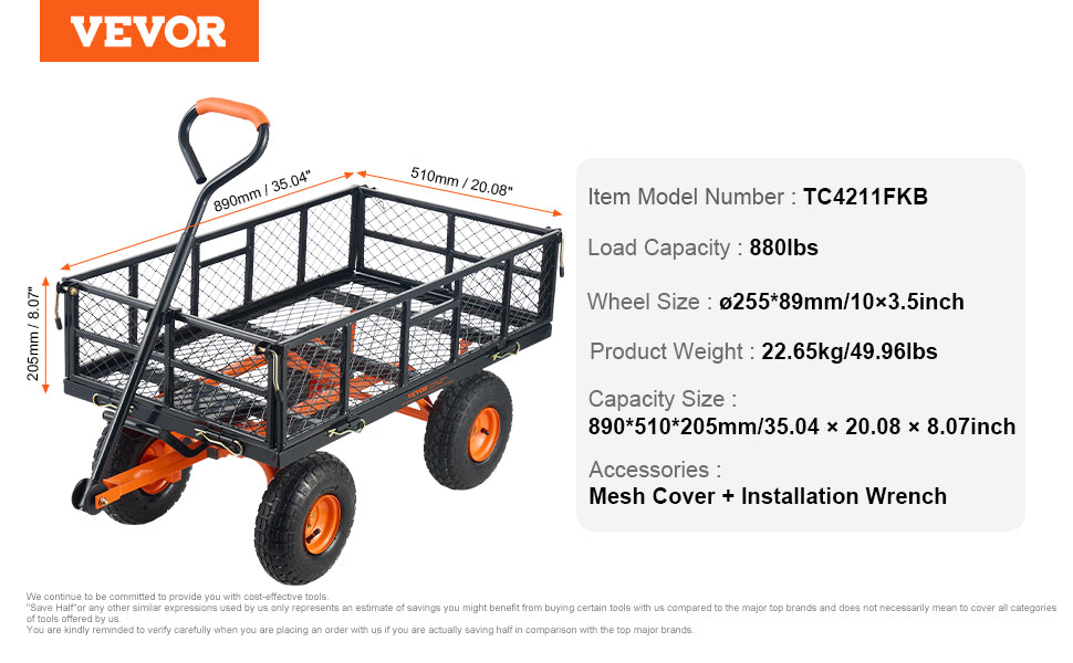 Versatile Metal Dump Cart with 400lbs/800lbs Capacity